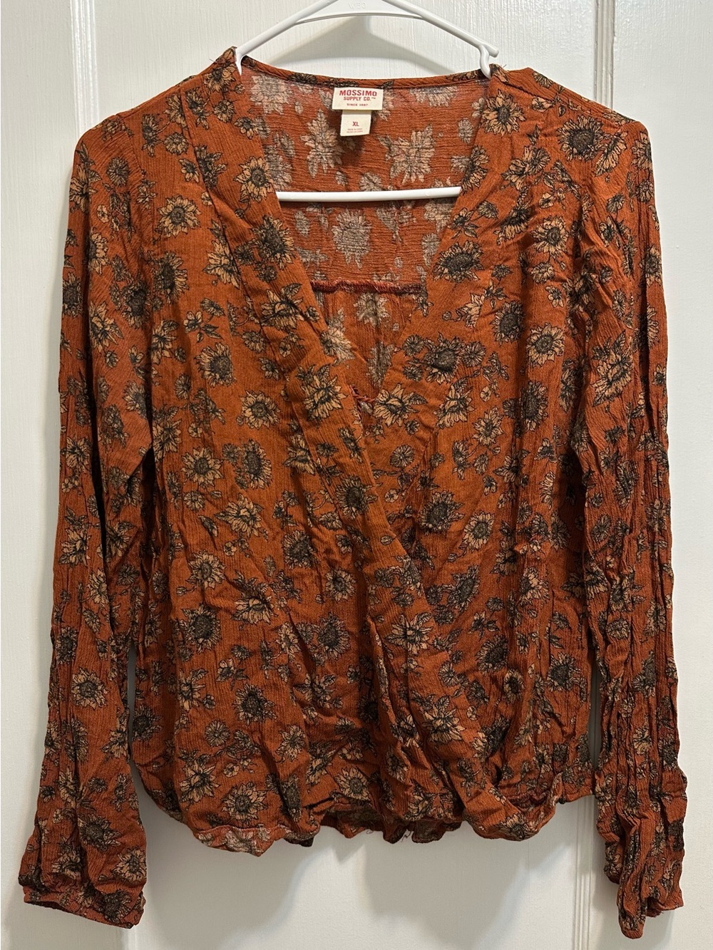 Mossimo Supply Co: XL Rust Floral Wrap-Style Blouse